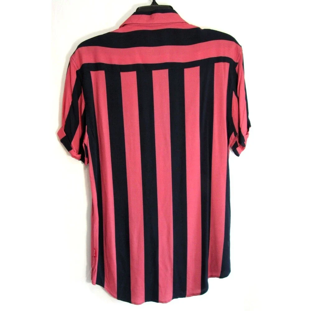 RSVLTS Red & Black Striped Cape Cod Short Sleeve Button Down Shirt Small NWT